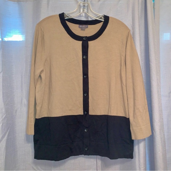 NWT Eddie Bauer Tan & Black Button Cardigan size XL - Picture 1 of 7